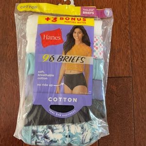 Hanes panties, 9 briefs super soft waistband, size 7/ L, cotton no ride up